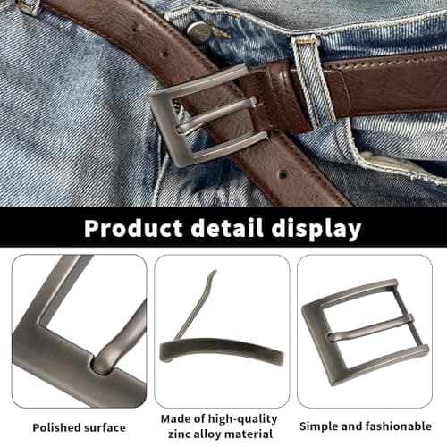 Trpoey Metal Zinc Alloy Belt Buckle 40mm Pin Buckle Head, 1.57 Inches Single Prong Square Replacement Buckle for Men Women Belt, Classic Style DIY Replacing Old Belts (Matte Gunmetal Grey) — view 3