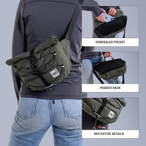 Red Original Unisex PFC-Free Waterproof Cross Body Bag - Lightweight, 100% Recycled Fabric, Practical Storage for all Weather, Walking, Boating, Cycling, Hiking, Camping, Beach (Olive Green, 7L) — view 5