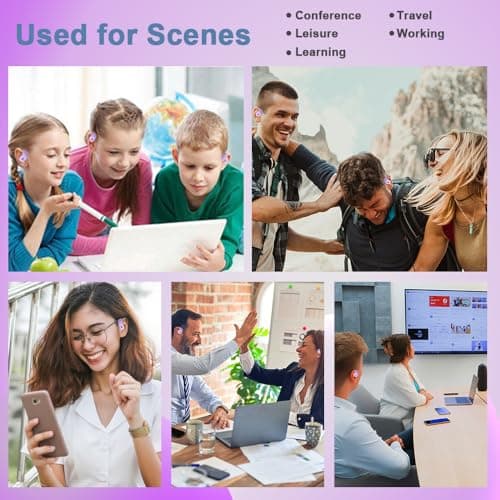 OWS AI Language Translator Earbuds Real Time, Supports 144 Languages, Earphone 3-in-1 Accents，Headphones Language Earbud Translators Bluetooth & APP for Travel, Business, and Learning（Purple） — view 4