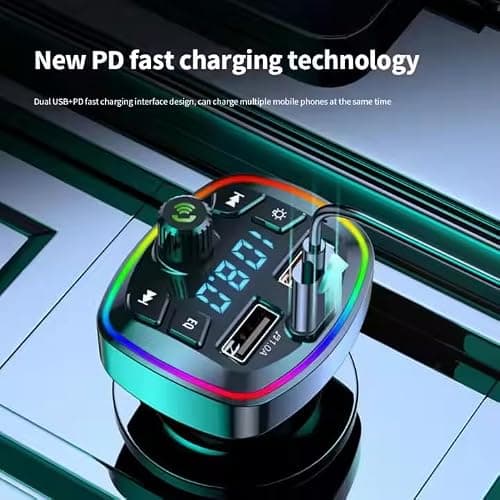 Car Charger Fast Charging EQ Model, 200W 4 in 1 Port USB C Adapter, Big Output, PD Fast Charge compatible with iPhone Samsung iPad, Wireless, Cigarette Lighter Socket Plug, Colorful RGB LED Display — view 4
