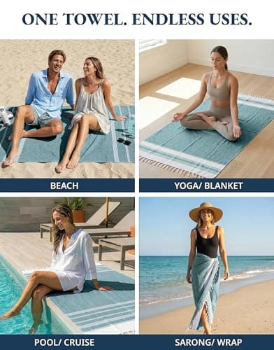 LANE LINEN Turkish Beach Towels, 2 Pack Extra Large Beach Towel, Pre-Washed for Soft Feel, Cotton Rich Oversized Sand Free Quick-Dry Pool Towel, Beach Towels For Adults, 39"x71" - Baltic — view 6