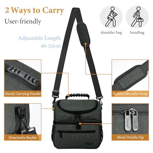 Kato Tirrinia Insulated Lunch Bag 13L(22 Cans), Large Compartment Cool Bag Thermal Tote Bags for Lunch Work School Camping Picnic, Foldable Cooler Bag for Meal Prep or Lunch Box Container, Charcoal — view 6