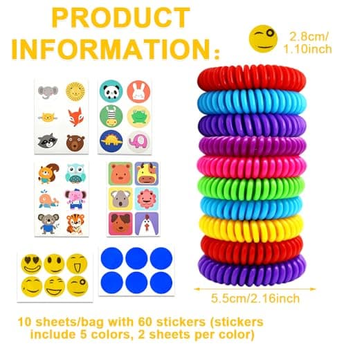 Mosquito Repellent Bracelets, Adjustable Band, Mosquitoes Bracelet, 5 Sheets Stickers, Waterproof Adjustable for Outdoor, Travel, Festivals, for Boys and Girls — view 2