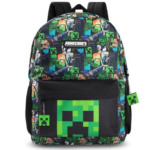 Minecraft Backpack for Boys - Creeper School Bag Kids Rucksack Gift, Black