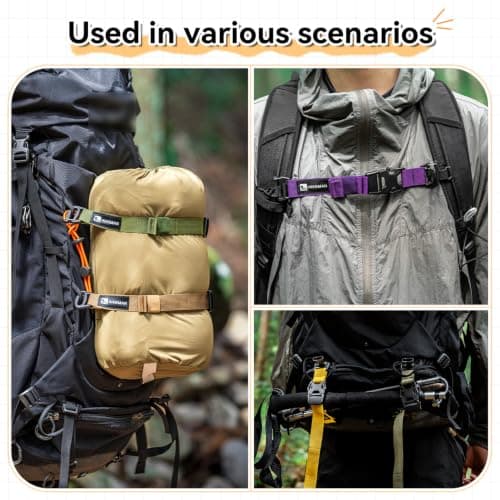 HIKEMAN Tactical Rush Tier System - Adjustable Molle Backpack Straps,Fastening Straps with Buckle Clips,Outdoor Compression Bundling Strap,Expansion Module Accessory Luggage Strap (Army Green) — view 4
