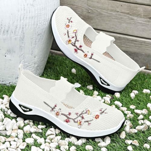 Walking Shoes Women's Lightweight Width H Mesh Orthopaedic Barefoot Shoes Embroidered Design Trainers Summer Breathable Memory Foam Sports Shoes Sports Shoes Comfortable Outdoor Summer Shoes Trainers — view 3