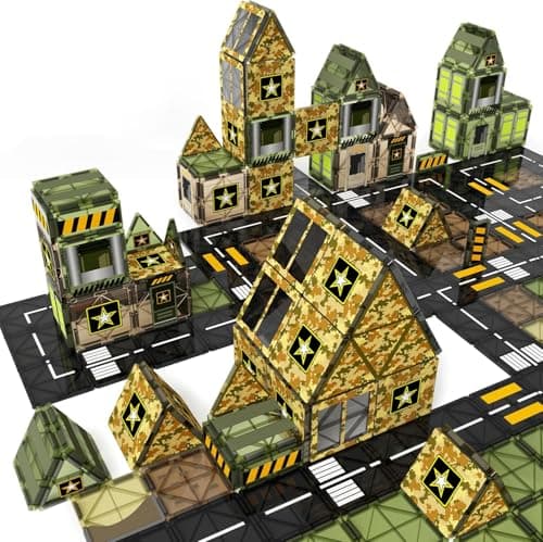 Army Toys Magnetic Tiles, Military Building Blocks Set for Kids Ages 3+