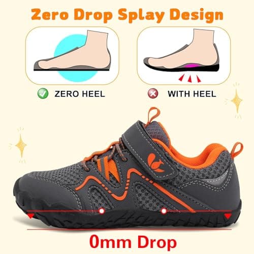 JIASUQI Kids Shoes Boys Girls Barefoot Walking Shoes Kids Breathable Hiking Shoe Lightweight Outdoor Tennis Shoe(Grey Orange,Big Kid Size 3) — view 5