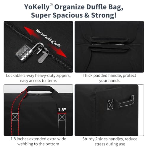 180L Large Duffle Bag for Travel Camping - 52 Inch Large Holdall Duffel Bag, Sport Equipment Storage Bag with 2 Sides Handles 132x36x36cm-Black — view 3