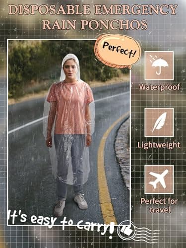 Rain Ponchos Disposable Adults, 5 Pcs Waterproof Poncho Clear Family Pack Raincoats with Hood Sleeves for Disney Travel, Emergency, Outdoors — view 3