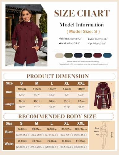 PASUDA Women's Waterproof Jacket Long Rain Coats Hooded Rain Jacket with Pockets Lightweight Windbreaker Raincoat Functional Trench Coats Hiking Running Camping Outdoor Coats (Burgundy Red, XL) — view 5