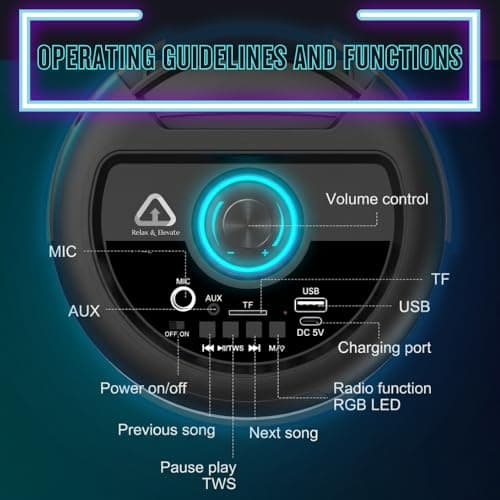 Portable Bluetooth Speaker 20W Stereo Party Speaker with RGB LED Lights, Wired Karaoke Mic, Bluetooth 5.0, USB/TF/FM, Rechargeable Battery, Outdoor Wireless Speaker — view 4