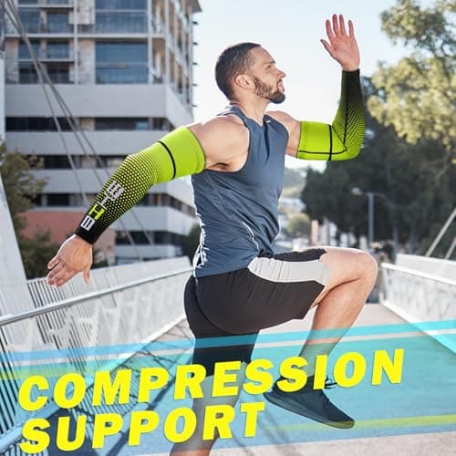 beister 1 Pair Compression Athlete Arm Sleeves for Women and Men, UV Protective Cooling Sports Sleeves for Arthritis, Lymphedema, Basketball, Football, Cycling, Outdoor Activities, L, Green — view 5