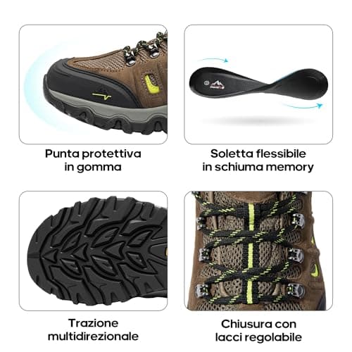 NORTIV 8 Men's Hiking Shoes,Black/Brown/Yellow,9 — view 5