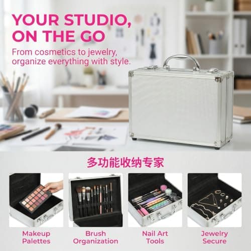 EVERGOODS Aluminum Makeup Train Case Lockable Cosmetic Tool Box Handle — view 6