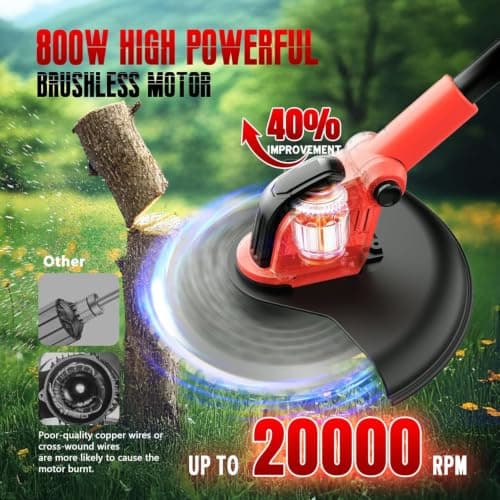 Lacoco Cordless Strimmer 800W Brushless Grass Trimmer 12" Cutting Width — view 3