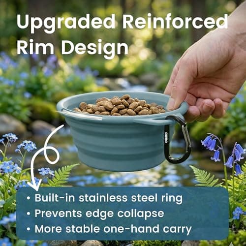 OHMO Collapsible Dog Bowl with Steel Ring, 400ml, 2pcs, Dark&Light Blue — view 3
