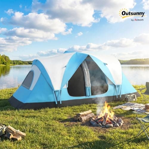 Outsunny 6 Man Camping Tent 2 Bedroom Tunnel Tent Waterproof, Sky Blue — view 2