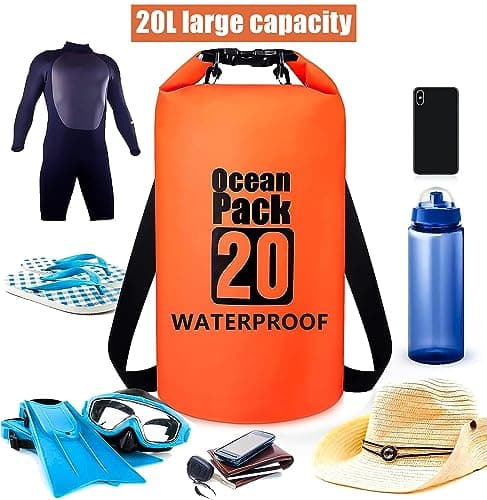 LATERN Waterproof Dry Bag, 20L PVC Dry Sack Backpack 100% Waterproof Bag with Adjustable Double Shoulder Strap for Kayaking Rafting Boating Hiking Camping Travel Fishing Sea Swimming (Orange) — view 4