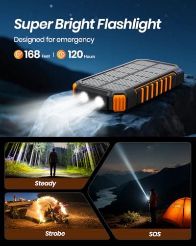 A ADDTOP Solar Power Bank - 20000mAh Wireless Portable Charger with USB C - 3.0A Fast Charging External Battery Bank for Smartphone Tablet – 2 Flashlights for Camping Outdoor — view 5