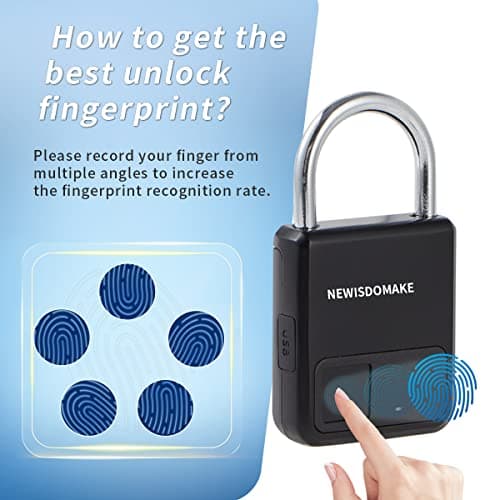 Fingerprint Padlock, Smart Padlock with USB Charging Support, Fingerprint Lock, Biometric Lock Suitable for Luggage, Bookcase, Suitcase, Backpack, Bike, School Locker, Gym Locker Lock(Black) — view 5