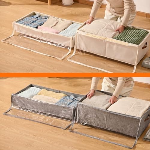 KitHero 6 Inches Under Bed Storage with Wheels Pack of 2, Underbed Shoe Storage Container Bin with Clear Lid Cover, Rolling Under Bed Drawer Bag Basket for Shoe Organizer Sheet Sweater - Grey — view 6