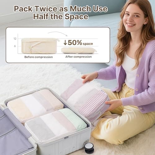8PCS Packing Cubes Compression Set, Travel Packing Cubes for Backpack Suitcase Organiser Bags Home Storage Shoes Bags for Carry on Hand Luggage Travel Essentials Bag — view 5