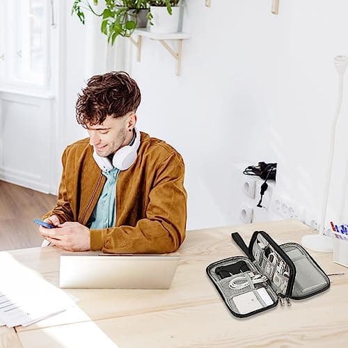 OdiuK Portable Cable Organiser Bag Travel Organiser Double-Layer Cable Organiser Bag All-in-One Electronics Case for Tech Accessories, Charger, Power Bank,Earphone,Stylish Travel Gear for Men & Women — view 6