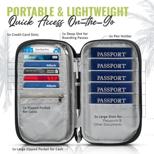 BOACAY Family Passport Holder, RFID Travel Wallet for Women & Men, Document Organiser, Holiday Essentials & Waterproof Cover for Tickets, Money, Cards — view 2