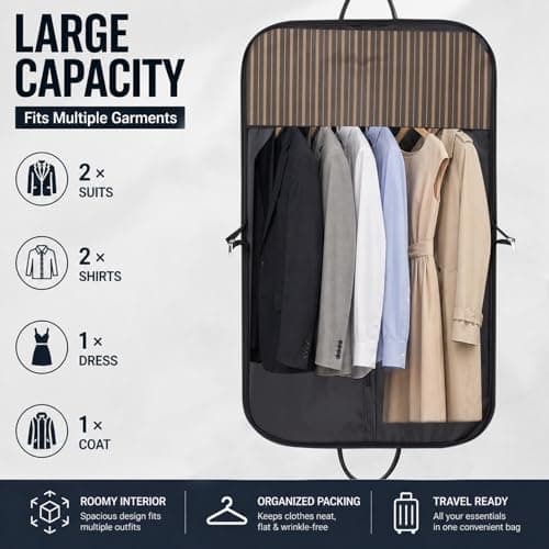 Garment Bag for Travel, 100 x 60 cm Foldable Suit Carrier with Trolley Sleeve & Leather Handles, Waterproof Oxford Fabric, Wrinkle-Free Hanging Clothes Bag for Suits, Coats — view 3