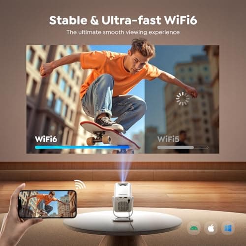 TOPTRO Mini Projector 1080P 4K Supported【Android 14 & Short Throw】 Portable Smart Projector with 270° Adjustable Stand, WiFi 6 Bluetooth 5.4, Auto Keystone, Home Movie Projectors for Bedroom/Kid Gift — view 6