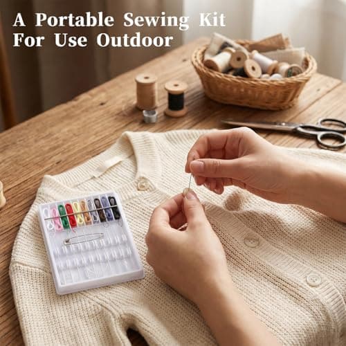 4 Pack Mini Sewing Kit Travel Size, Prethreaded Sewing Kits, Portable Needle and Thread Set with Pin Button for Travel, Home, Dorm, Hotel — view 6