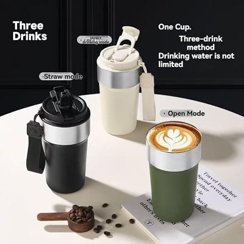 Maideduo Insulated Travel Mug 510ml,Leakproof Stainless Steel Thermal Coffee Cup with Carry Strap, 3 Drinking Modes, Keeps Hot/Cold for Hours, Car Office Commute Mug, Gift Idea(red) — view 4