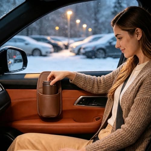 Car Door Cups Holder Window Hanging Organizer,Car Door Storage Pocket，Brown — view 6