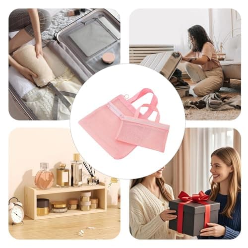Mesh Bag - Portable Carry Bag for Toiletries, Travel Shower Bag for Shampoo, Sun Protection, Make-Up, Fitness, Travel, Camping, Students and Rooms, pink, Siehe Beschreibung, See description — view 4