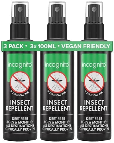 Incognito Insect Repellent Spray - 3x100ml - Travel-Sized Natural DEET Free Formula - Protects for Up to 7 Hours - Shields from a Wide Range of Biting Insects - Travel Friendly Organic Mosquito Repellent
