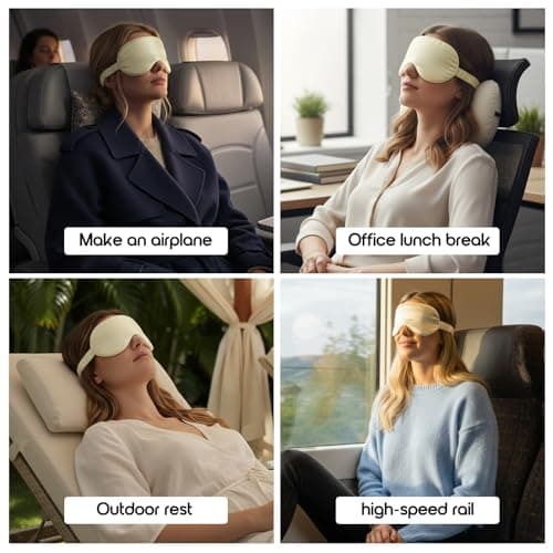 Beige 3D Contoured Silk Sleep Mask, Luxurious Smooth Eye Cover with Elastic Adjustable Strap, Breathable Cooling Light Blocking Blindfold for Men Women, Portable Eye Mask for Work Travel Night Sleep — view 5