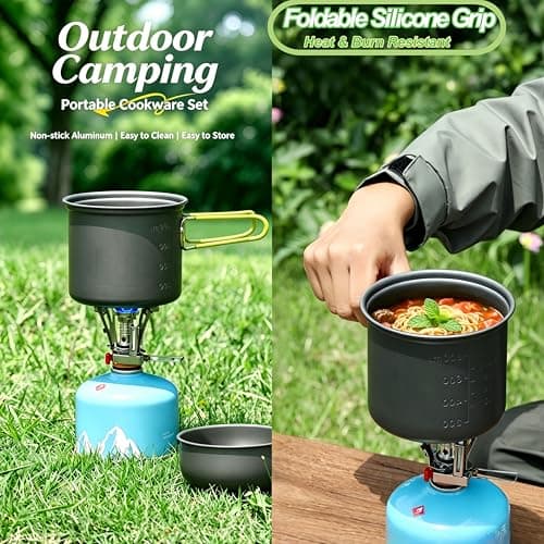 Camping Cooking Set for 1-2 Person, Non-Stick Aluminum Pot and Pan Lightweight Backpacking Cookware Kit with Foldable Utensils for Outdoor Hiking Trekking Traveling Picnic — view 4