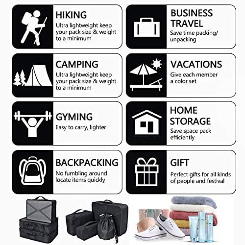 BETLLEMORY Packing Cubes 8 sets Travel Luggage Organizers with Waterproof Shoe Storage Bag Compression Pouches (Black) — view 5