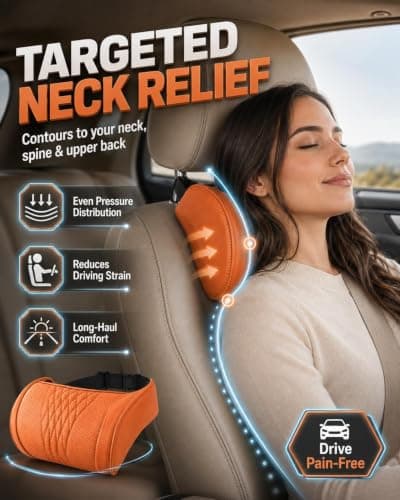 Memory Foam Car Neck Pillow,3D Contoured Support,Slow‑rebound (Orange,1pc) — view 3