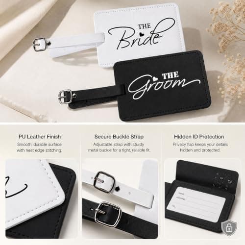 2 Pack Mr & Mrs PU Leather Luggage Tags Wedding Honeymoon Travel Gift Set — view 4