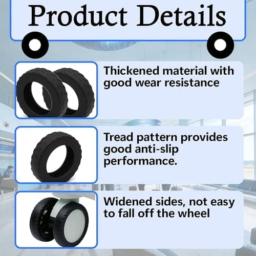 8 Pcs Suitcase Wheels Replacement Protectors, Anti-Noise Luggage Wheels Covers for Suitcases, Silicone Protective Covers for 2-2.4'' Spinner Wheels, for Medium Suitcases (Black) — view 3
