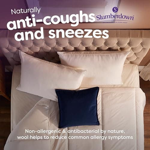Slumberdown 100% British Wool Pillow 1 Pack - Naturally Cooling & Moisture-Wicking for Hot Sleepers, Luxury Back & Side Sleeper Pillow - Hypoallergenic Cotton Cover, UK-Made (48 x 74cm) — view 3