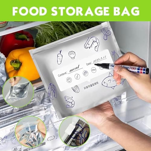 KutaKuta 30PCS Aluminum Foil Food Bags - 3 Sizes Reusable Aluminum Foil Sealable Storage Bags, Aluminium Foil Sealable Storage Bags with Label, Zip Lock Bags for Meat, Fish, Vegetable Fruit — view 6