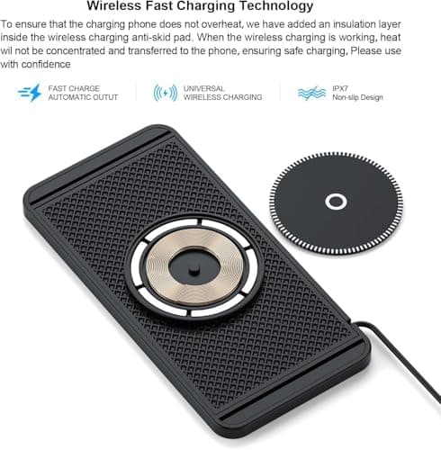 Wireless Car Charger Pad 7 15 20W Max Fast Non-Slip Wireless Charging Pad QI 2 Car Charger Ultra Slim 1 meter accessories Compatible with iPhone 17 16 Pro Max 15 14 13 12, Samsung, Google — view 3