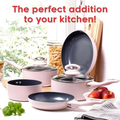 Cermalon Blush Pink 5-Piece Ceramic Cookware Set - Includes 2X Frying Pans and 3X Saucepans with Grey Sparkle Ceramic Non-Stick Coating - Compatible for All Types of Hobs - PTFE and PFOA Free — view 6