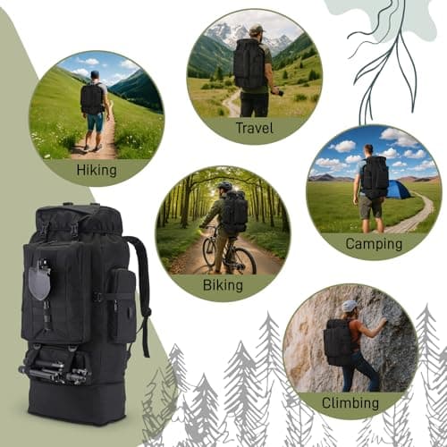 Nayubo ​​100L Hiking Backpack Tactical Military Molle Rucksack with USB Charging Port - Large Capacity Men Women Camping Gear for Backpacking, Trekking, Climbing, Outdoor Travel (Black) — view 6