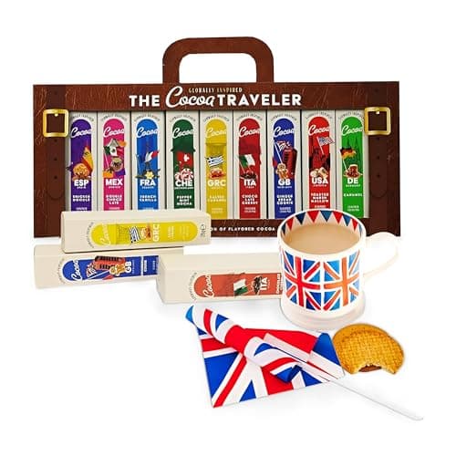 Cocoa Traveler Hot Chocolate Gift Set - 9 Hot Chocolate Drink Flavors from Different Countries in a Luggage Gift Set. Great for Christmas Gift for Kids, Birthday Gifts who Loves Travel
