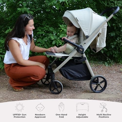 My Babiie MB170 Plus Pushchair – from Birth to 4 Years (22kg), 4-Wheel Suspension, Large Basket, XL Canopy, Foldable, Compact, Stroller with Footmuff, Cup Holder, Rain Cover – Ivory — view 2