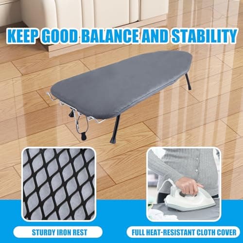 YOUNTHYE Table Top Ironing Board, Foldable Ironing Board with Iron Rest, 100x30cm Large Compact Ironing Boards with Cotton Cover and Anti-slip Feet, Space-Saving — view 5